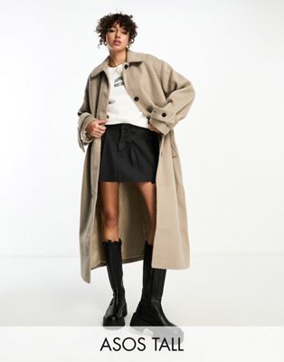 ASOS DESIGN Tall - Manteau boyfriend habillé brossé en laine mélangée - Champignon | ASOS