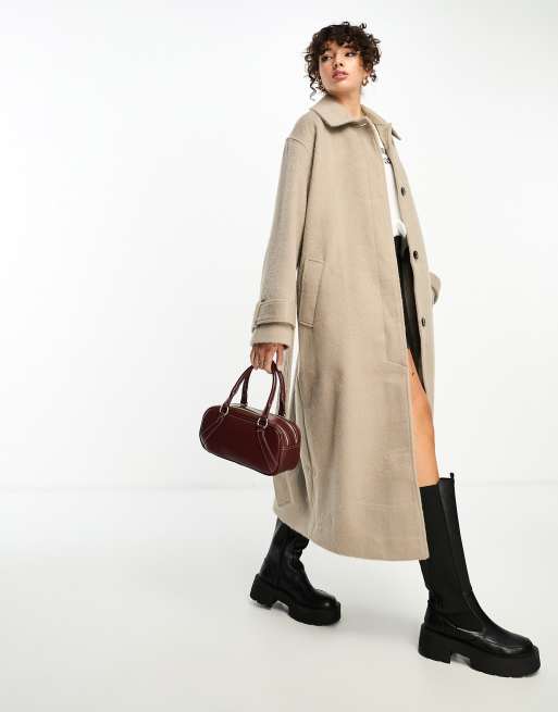 ASOS DESIGN Tall Manteau boyfriend habill bross en laine m lang e Champignon