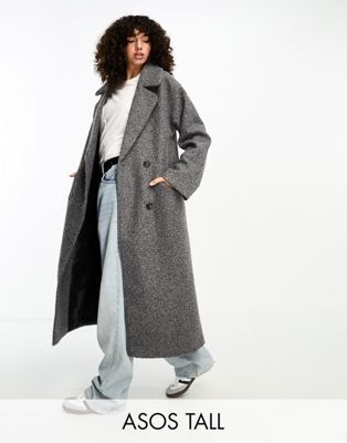 ASOS DESIGN Tall oversized chuck on coat in charcoal boucle - ASOS Price Checker