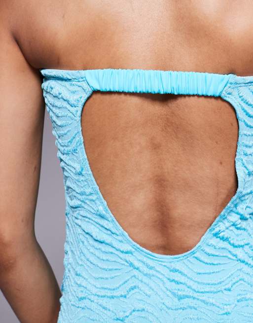 ASOS DESIGN Tall Maria textured bandeau swimsuit in turquoise, 3 of 4