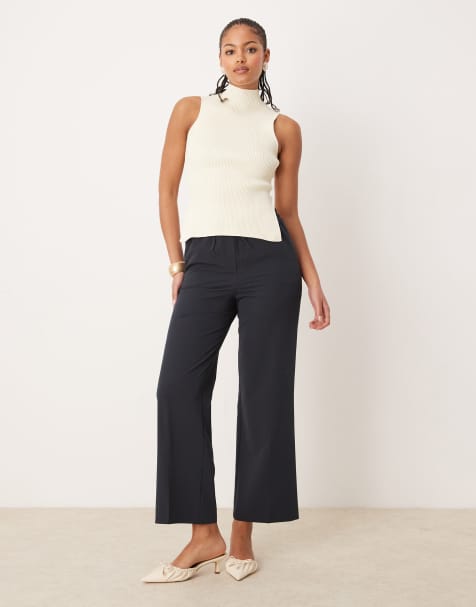 ASOS DESIGN Tall – Marinblå, figursydda byxor i dra på-stil - view 1