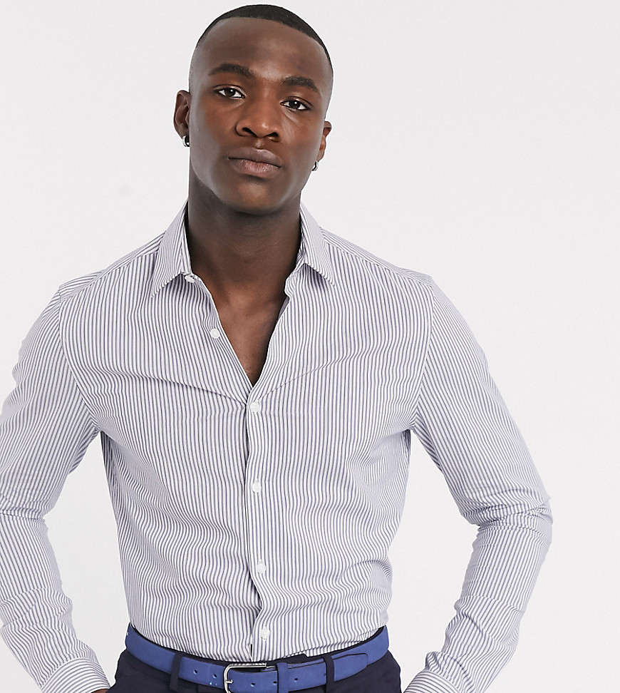ASOS DESIGN Tall – Marinblå, randig skjorta med stretch och smal passform