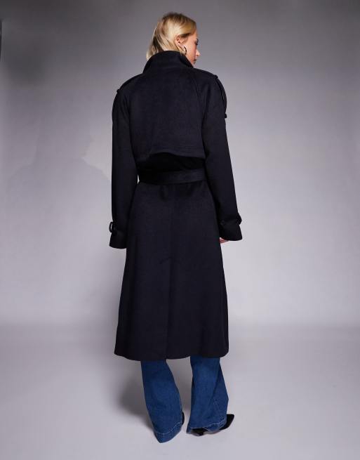 ASOS DESIGN Tall – Marinblå trenchcoat i lång modell med ståkrage och borstad finish, 4 av 4