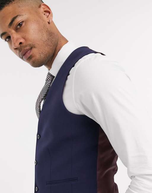 ASOS DESIGN Tall — Marineblå habitvest med ekstra smal pasform og firevejsstetch, 3 af 4