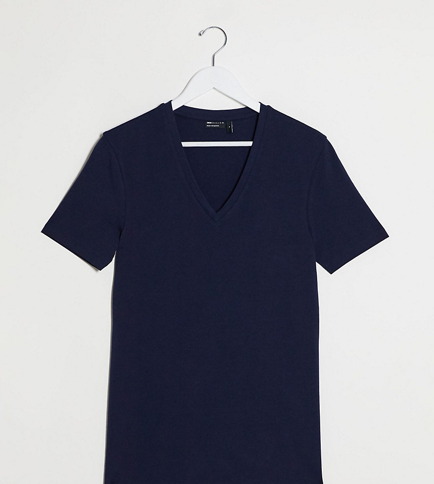 ASOS DESIGN Tall - Marineblå økologisk tætsiddende t-shirt med v-hals