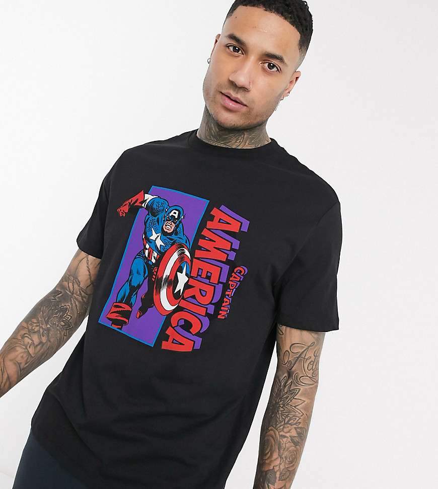 ASOS DESIGN Tall - Marvel - T-shirt comoda con stampa di Capitan America sul davanti-Nero