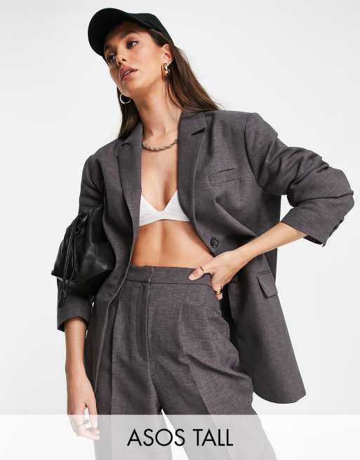 ASOS DESIGN masculine suit pants with elastic waist in charcoal