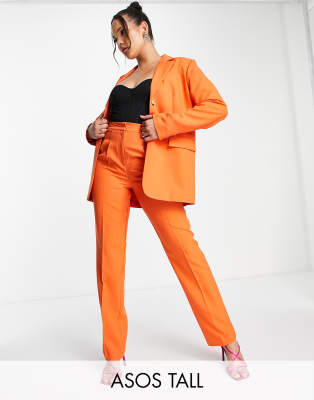 ASOS DESIGN Tall masculine suit pants with elastic waist in orange ASOS