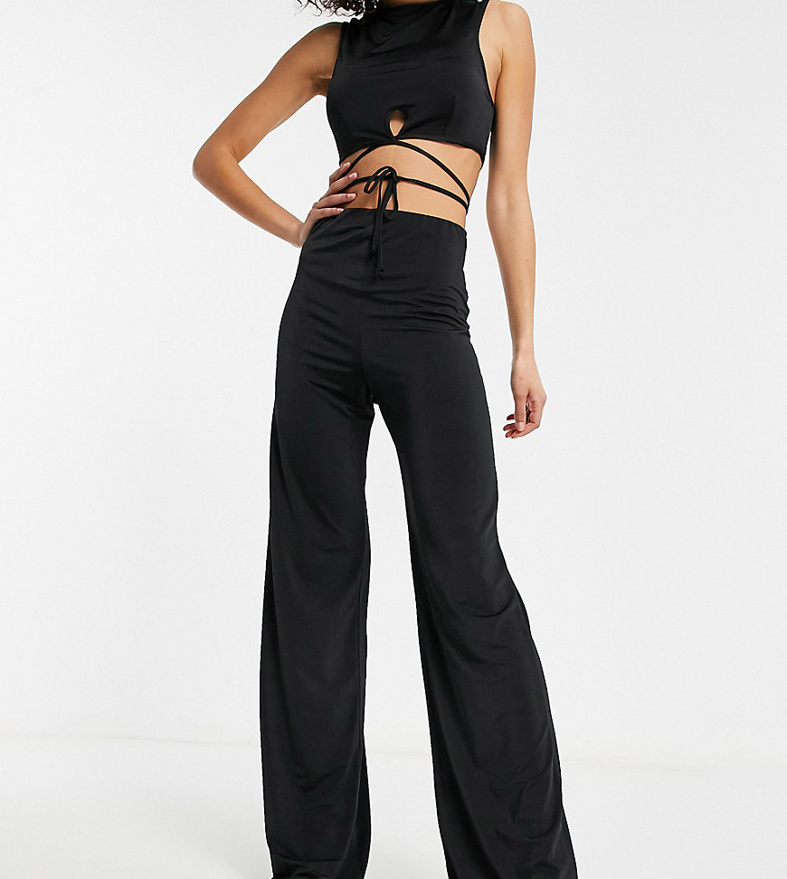 ASOS DESIGN Tall matching wide leg slinky suit pants in black