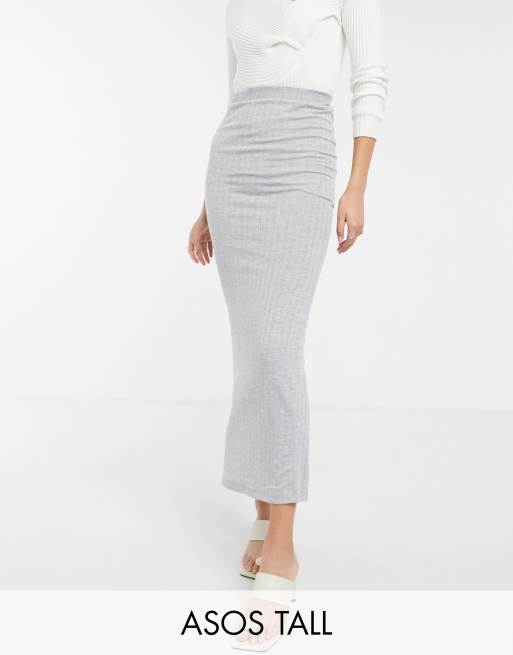 ASOS DESIGN Tall maxi column skirt in grey rib