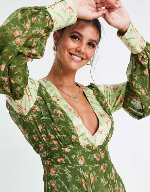 Asos green ditsy dress best sale