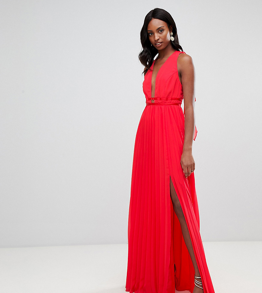 ASOS DESIGN Tall maxi dress in pleat with tape detail-Multi