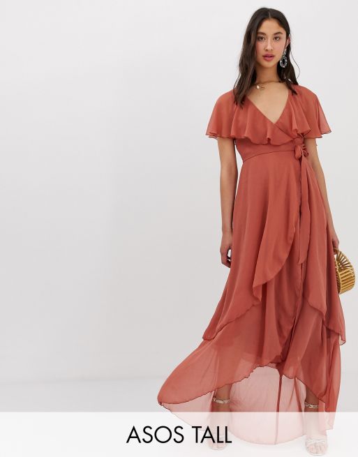 ASOS DESIGN Tall maxi dress with cape back and dip hem | ASOS