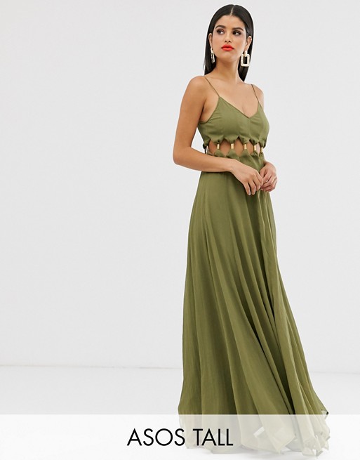 ASOS DESIGN Tall maxi dress with crinkle chiffon with cross neck detail