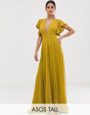 asos design maxi dress with lace godet panels
