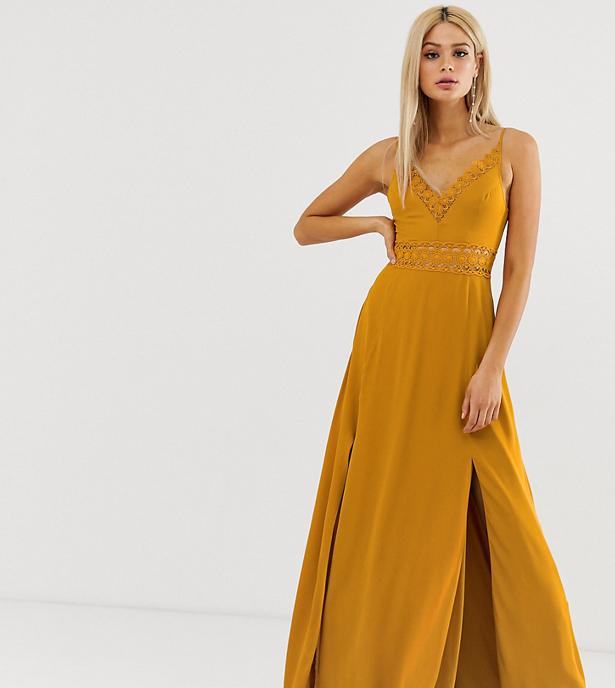 ASOS DESIGN Tall maxi dress with guipure lace waist trim-Yellow