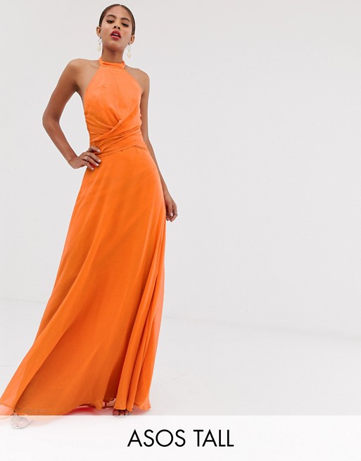 ASOS DESIGN Tall maxi dress with high neck and drape waist detail