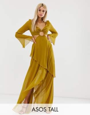 asos design maxi dress with long sleeve and circle trim detail