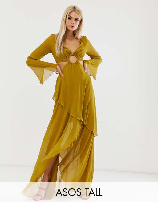 Asos design maxi dress with 2025 long sleeve and circle trim detail