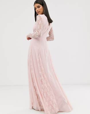 asos design maxi dress with lace sleeves and eyelash lace