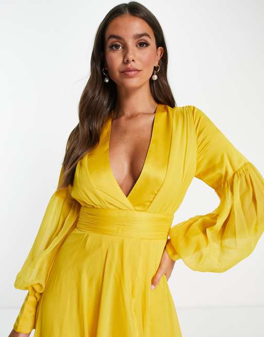 prom dresses yellow Yellow Strapless Ruffle Tiered Tulle Long Prom Dresses – luladress