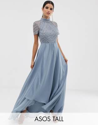 Asos design maxi dress shop with long sleeve embellished bodice