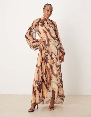 ASOS DESIGN Tall - Maxi-Hängerkleid mit Bindebändern am Ausschnitt, hinten längerem Saum und abstraktem Animal-Print in ...