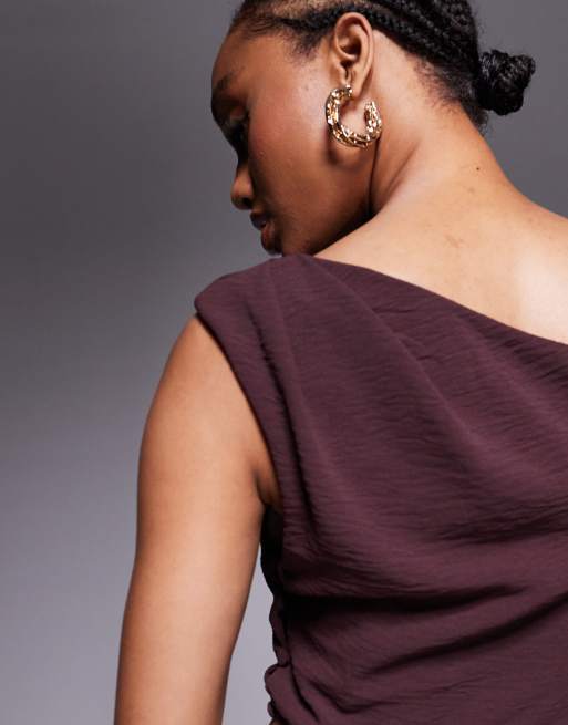 ASOS DESIGN Tall - Maxi jurk met blote schouders en uitgesneden taille in bruin, 4 van 4