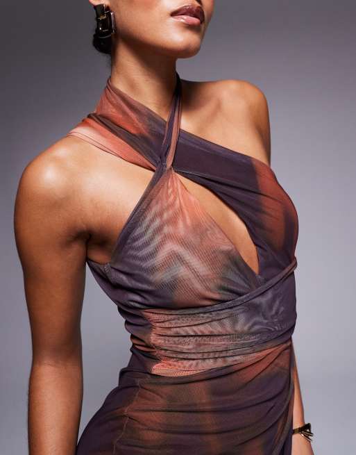 ASOS DESIGN Tall - Maxi jurk met halternek en gekruiste voorkant in wervelprint, 3 van 4
