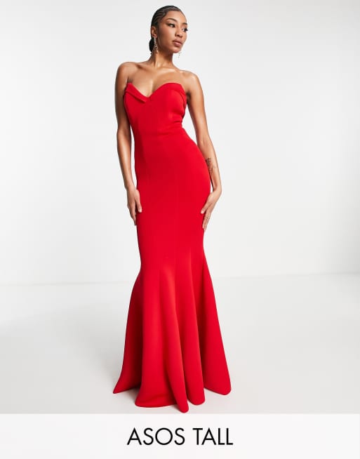 ASOS DESIGN Tall - Maxi-jurk met hartvormige halslijn en fishtail in felrood