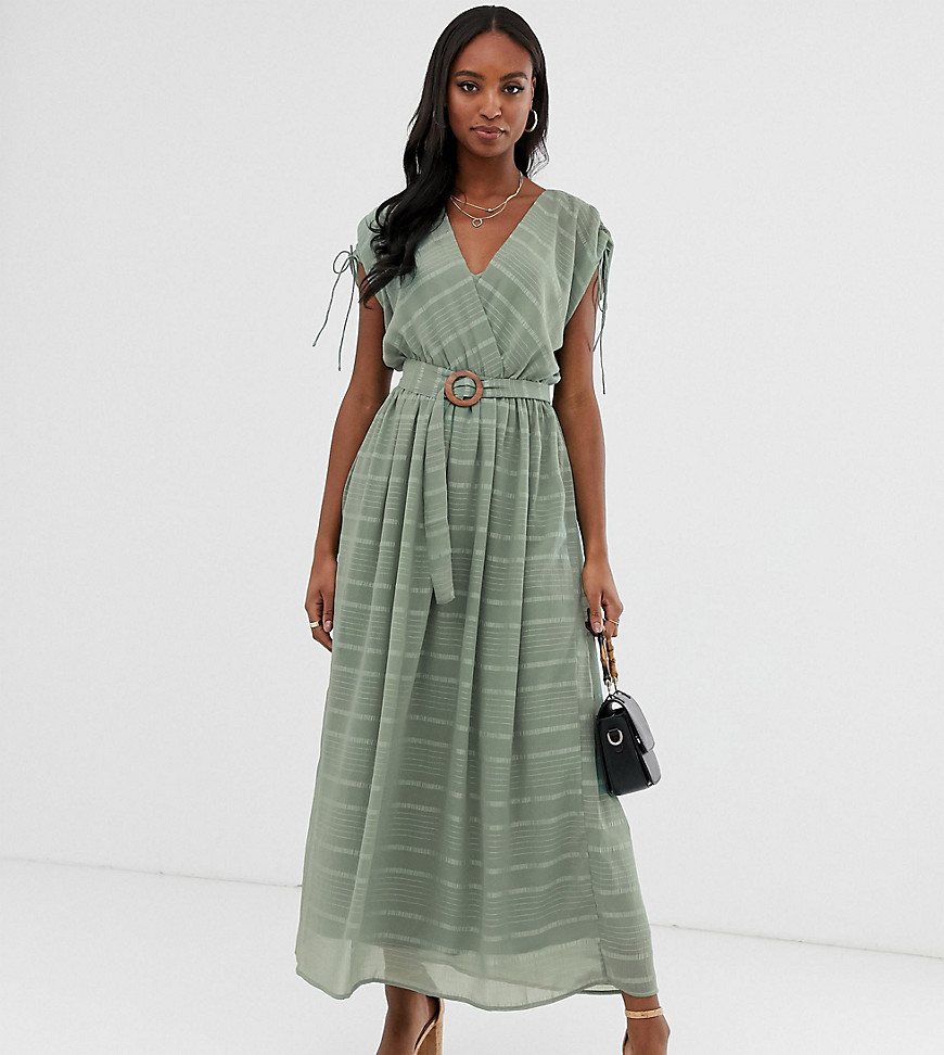 ASOS DESIGN Tall - Maxi-jurk met overslag aan de voorkant met riem met gesp en strepen-Groen