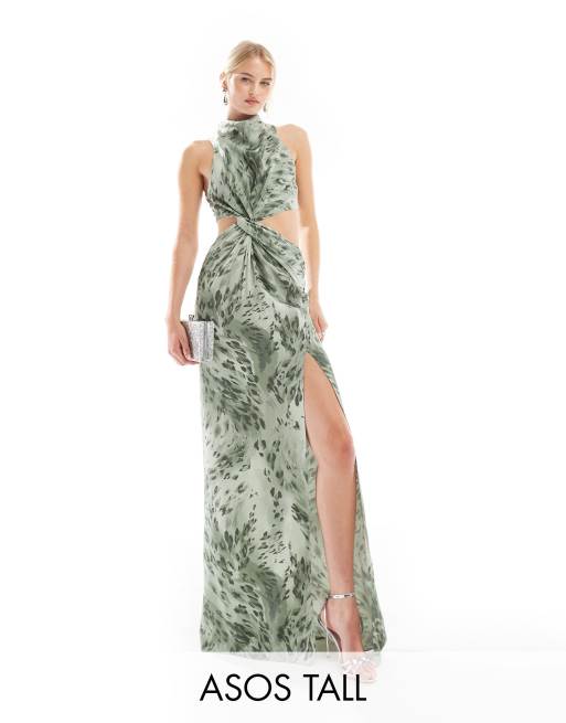ASOS DESIGN Tall - Maxi-jurk met racerhals, gedraaide taille en abstracte luipaardprint