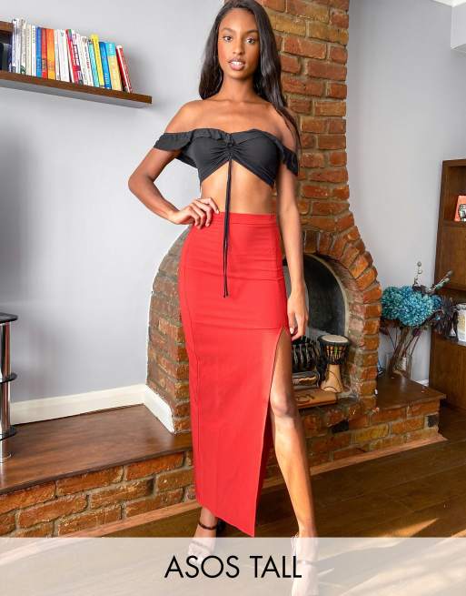 ASOS DESIGN Tall maxi skirt with thigh split in rust