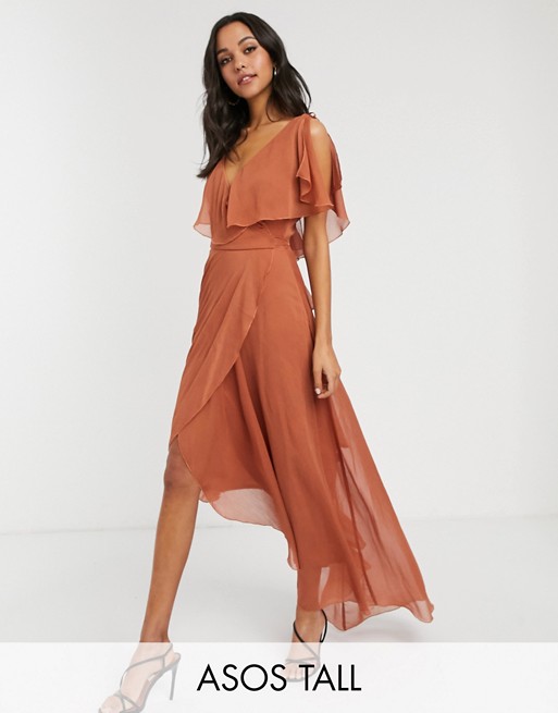 ASOS DESIGN Tall maxi split sleeve cape back with tie shoulder
