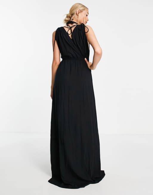 ASOS DESIGN Tall - Maxi strandjurk met aangerimpeld detail in zwart , 2 van 4
