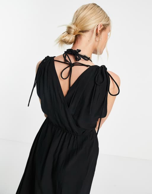 ASOS DESIGN Tall - Maxi strandjurk met aangerimpeld detail in zwart , 3 van 4
