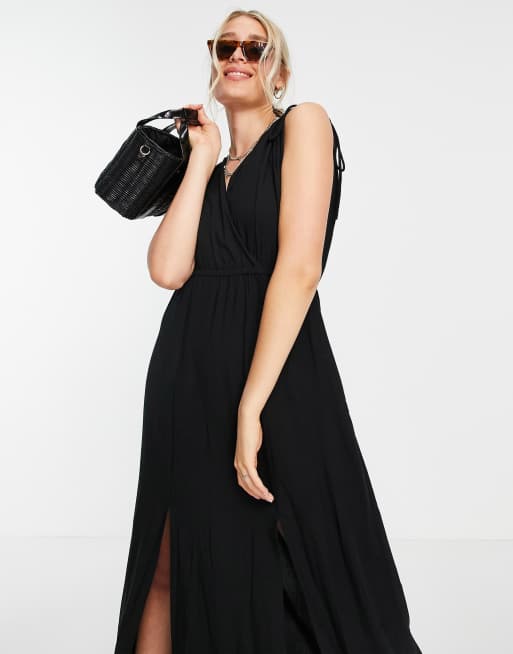 ASOS DESIGN Tall - Maxi strandjurk met aangerimpeld detail in zwart , 4 van 4