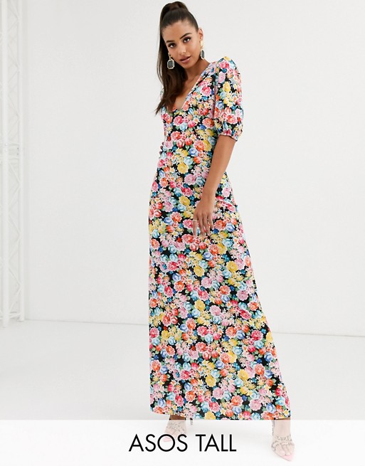 ASOS DESIGN Tall maxi tea dress with strappy back in floral print