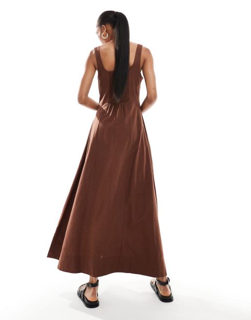 ASOS DESIGN Tall - Maxi tennis-zonnejurk met naden in chocoladebruin, 2 van 4