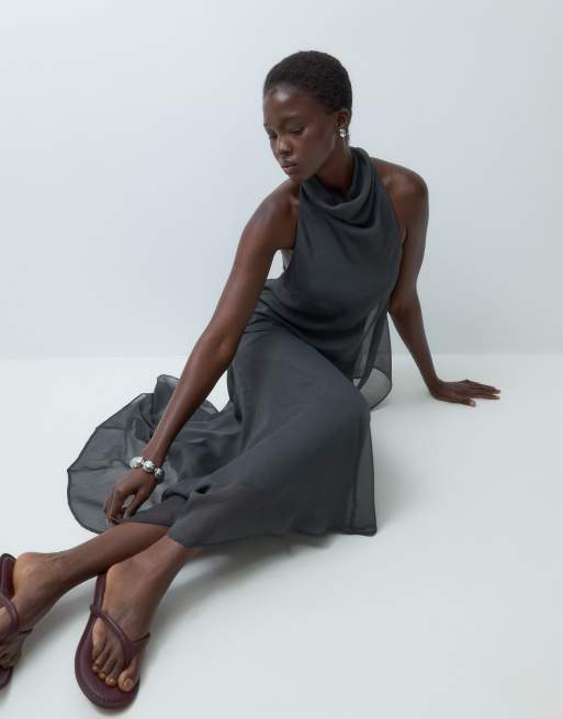 ASOS DESIGN Tall maxikjole med dobbeltlag i koksgrå, 2 af 4