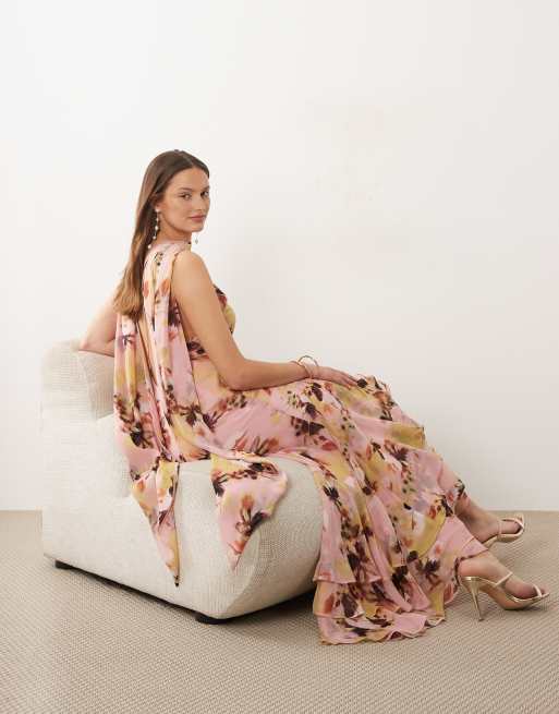 ASOS DESIGN Tall - Maxikjole med halterneck og tørklædedetalje samt flæsekant og blomstermønster, 4 af 4