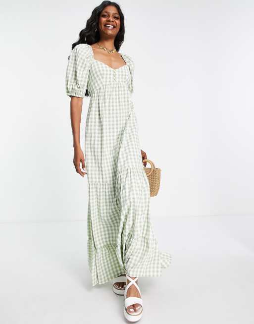 ASOS DESIGN Tall - Maxikjole med hjerteformet hals og peplum-kant i gingham-tern, 4 af 4