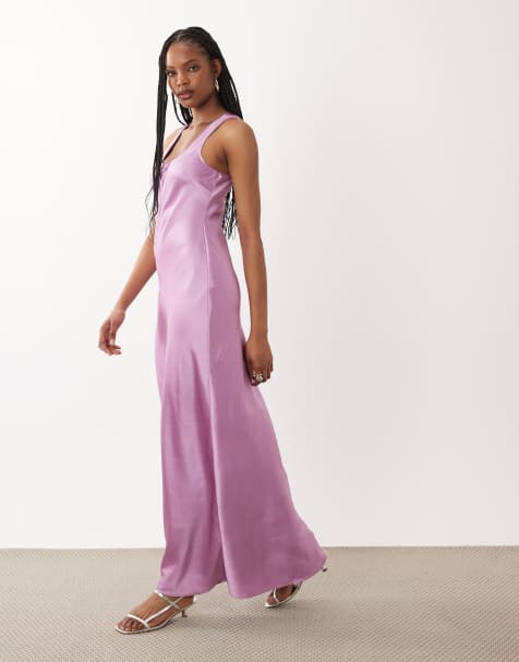 ASOS DESIGN Tall – Maxikleid aus Satin in Flieder mit U-Ausschnitt - view 1