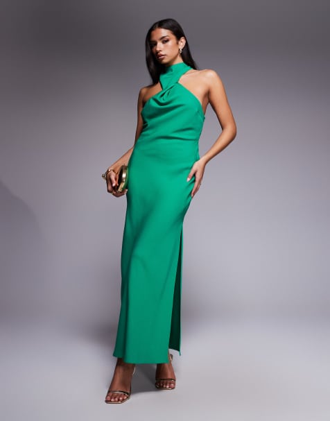 ASOS DESIGN Tall – Maxikleid in Grün mit Metalldetail und verdrehtem Ausschnitt - view 1