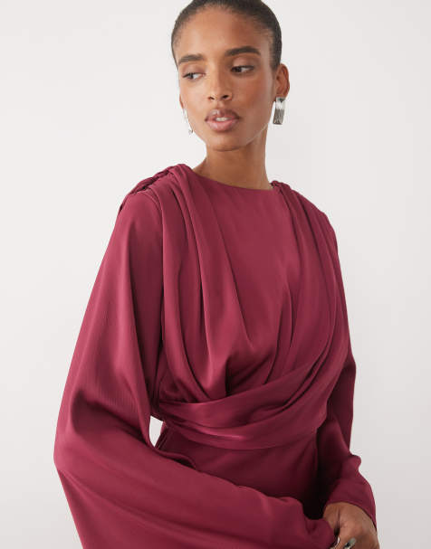 ASOS DESIGN Tall Maxikleid mit Drapierung und ausgestellten Ärmeln in Rot - view 1
