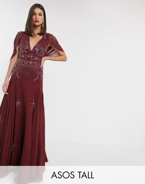 ASOS DESIGN Tall – Maxikleid mit linearen Pailletten und floraler Perlenverzierung