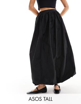 ASOS DESIGN Tall - Maxirock in Schwarz aus Taft mit Ballonsaum