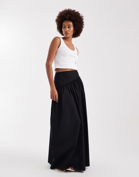 ASOS DESIGN Tall – Maxirock in Schwarz mit asymmetrischer, tief angesetzter Taille - view 1