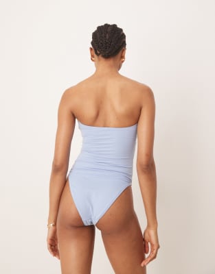 Asos Tall Asos Design Tall Maya Sleek Bandeau Swimsuit In Blue