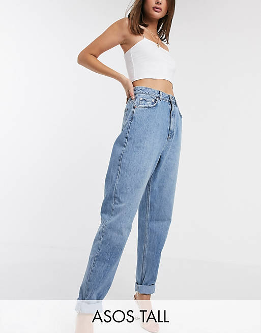 ASOS DESIGN Tall - Mellanblå jeans med hög midja och slouchy passform